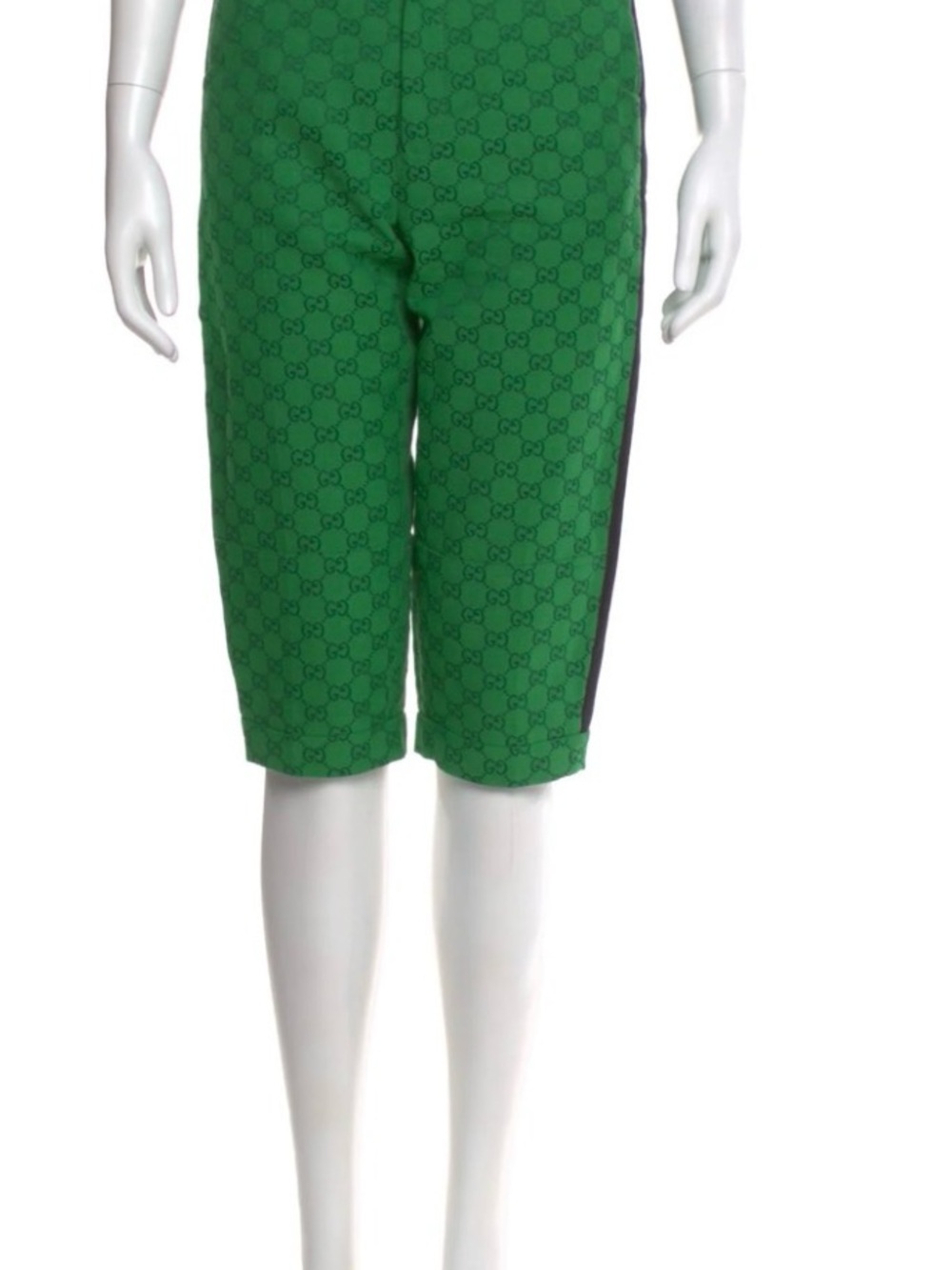Gucci Green Monogram Mid-Length Capris with Side Stripe